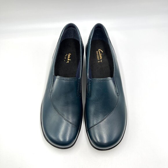 Clarks‎ Womens Size 8 Blue Leather Slip On Comfort Clogs Loafers Shoes - Picture 3 of 15